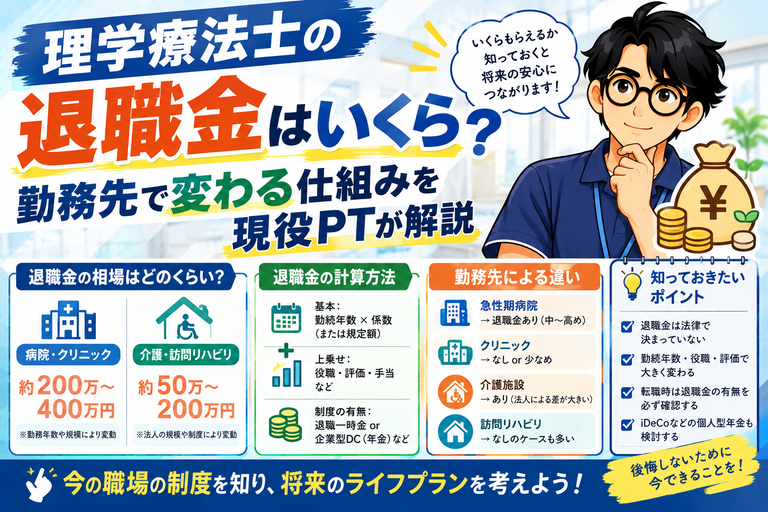 理学療法士の退職金はいくら?勤務先で変わる仕組みを現役PTが解説