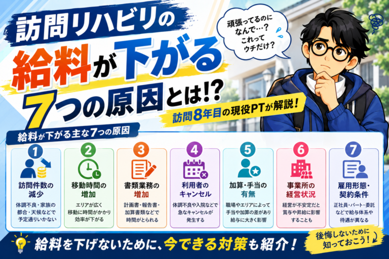 訪問リハビリの給料が下がる7つの原因とは!?|訪問8年目の現役PTが解説!